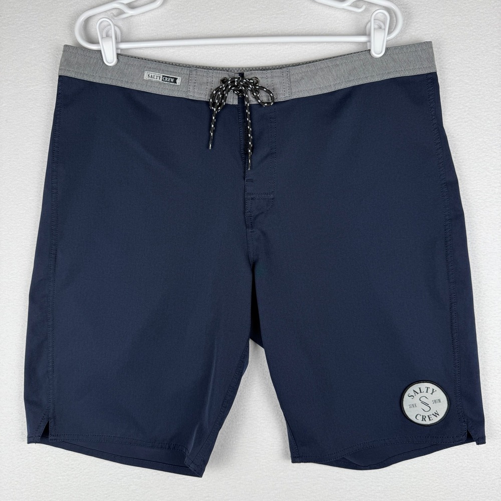Salty Crew Keeper Trunks‎ Mens 36 Navy Blue Board Shorts Patch Logo Beach Surfer